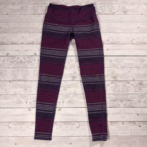 Athleta Pants - Athleta Striped High Rise Leggings Purple Burgundy Grey Small 349333-01 FA16